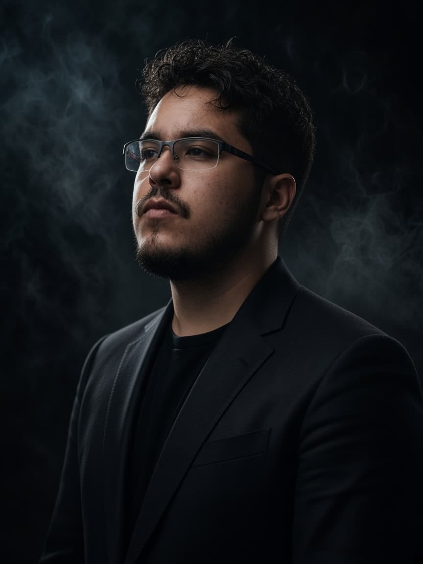 El ingeniero web más implacable de la CDMX: retrato de estudio de Emilio Barradas, ingeniero de software en la Ciudad de México.